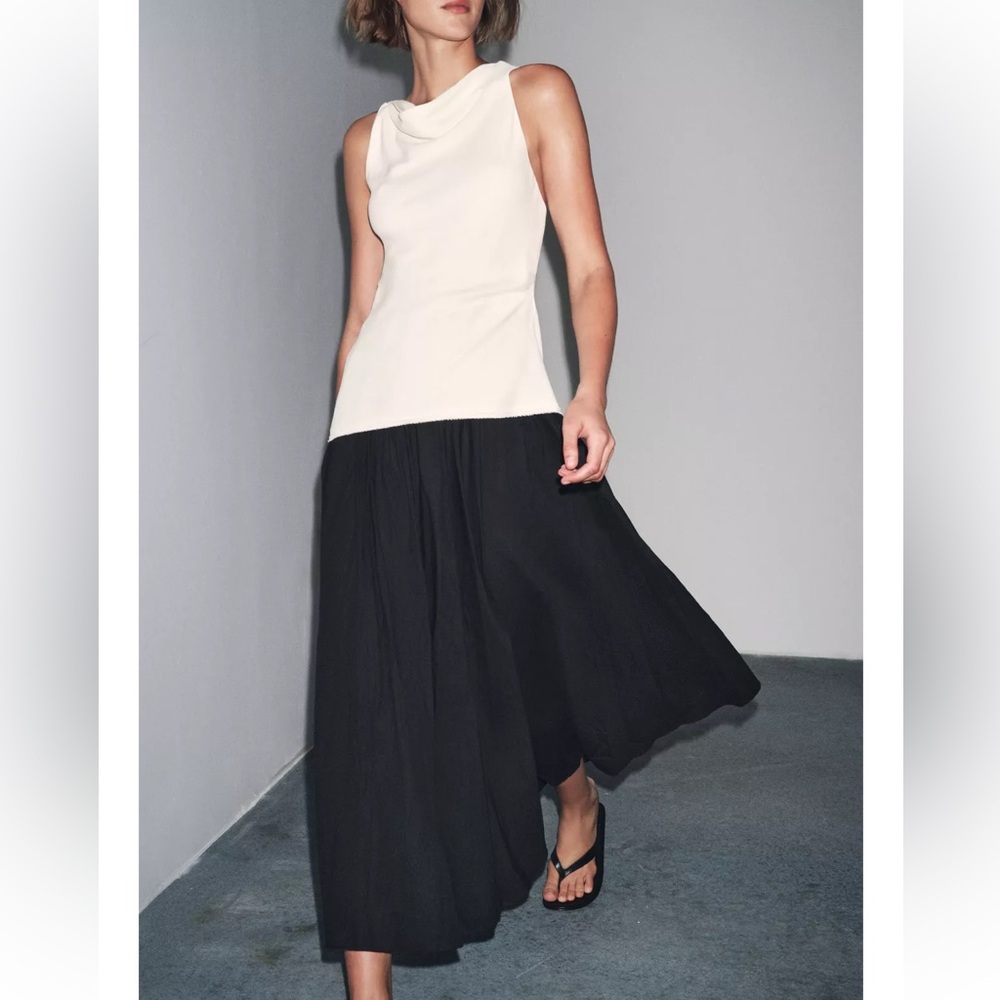Zara Two-Tone Maxi Dress in Cream and Black